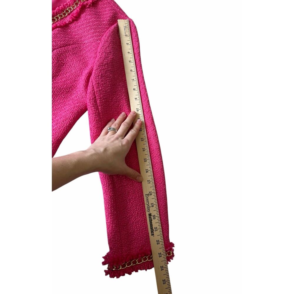 WD-NY Blazer Tweed Fringe Gold Chain Open Front Hot Pink Medium - Picture 7 of 11